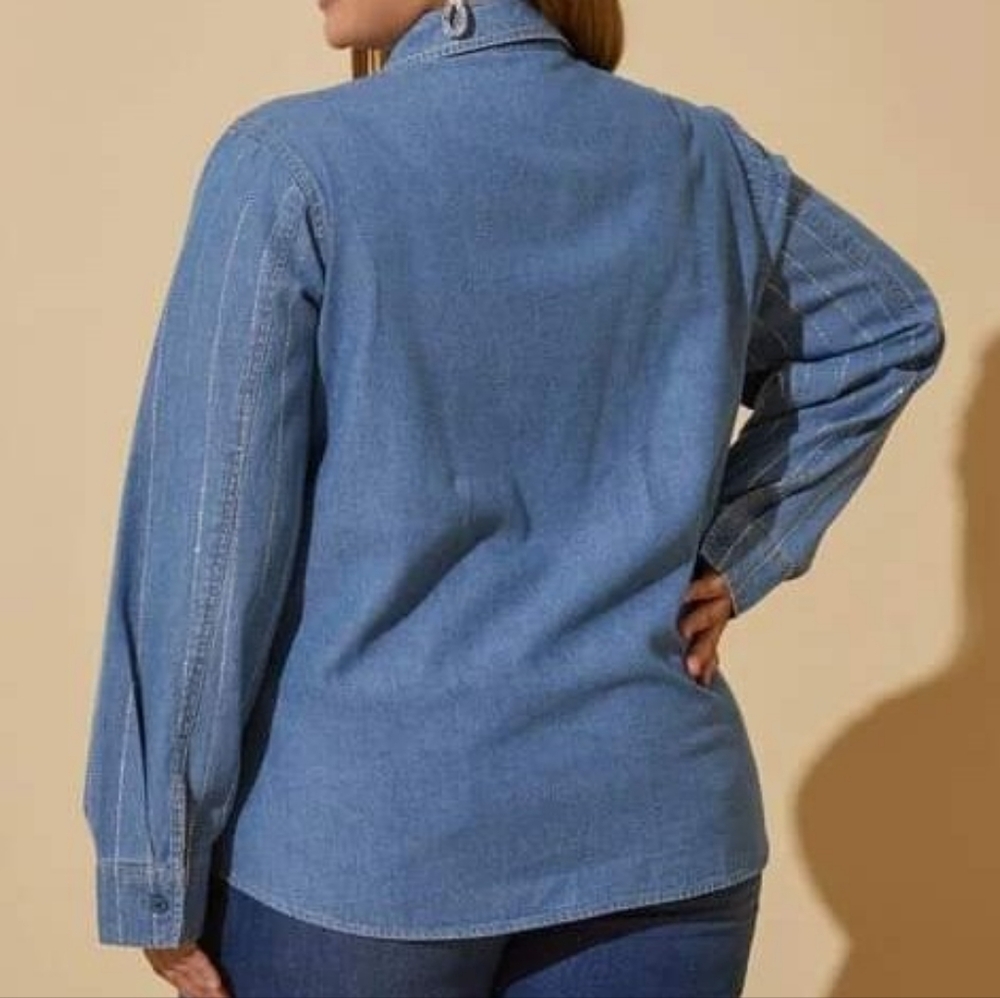 Ashley Stewart Crystal Embellished Denim Shirt - Picture 4 of 6